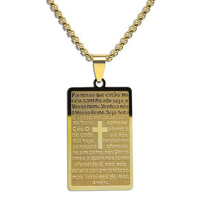 Collar con Cruz Cristiana <span class=keywords><strong>de</strong></span> Jesús, Versículo Bíblico, Oración, para Mujeres y Hombres, Acero Inoxidable, Joyería Religiosa Católica - Product Image 1
