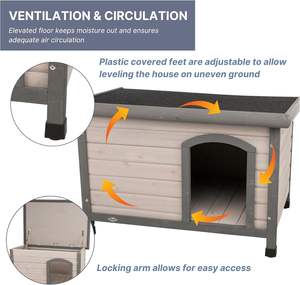 בית כלבים מסורתי חיצוני עם גגון עמיד למים, גג צירים, רגליים מתכווננות - מבנה עץ לשימוש בפטיו - Product Image 5