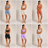 Ensemble de yoga pour femme à col carré, avec crop top à fines bretelles et coutures, et short cycliste taille haute, minimaliste, respirant, pour le sport et le fitness, 6 couleurs personnalisables