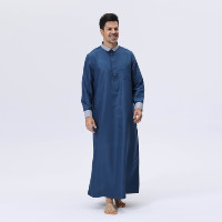 Robe saoudienne pour homme, couleur contrastée, col montant, style arabe islamique, Dishdasha Jubba, manches longues, Thawb, usage formel et décontracté