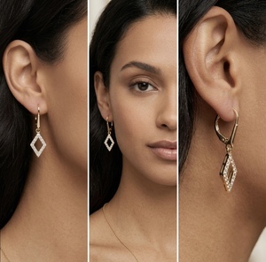 Pendientes colgantes geométricos de diamantes en oro de 14K, elegantes pendientes de rombo, joyería fina para mujer - Product Image 3