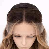 Perruque en cheveux humains avec mèches blondes et brunes, 13x4, lace frontale, ondulée, pré-épilée, sans colle