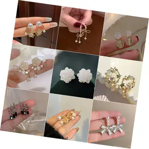 Wholesale Designer Inspired Earrings Bowknot Heart Flower Pearl Earrings Luxury Crochet Hook Earing