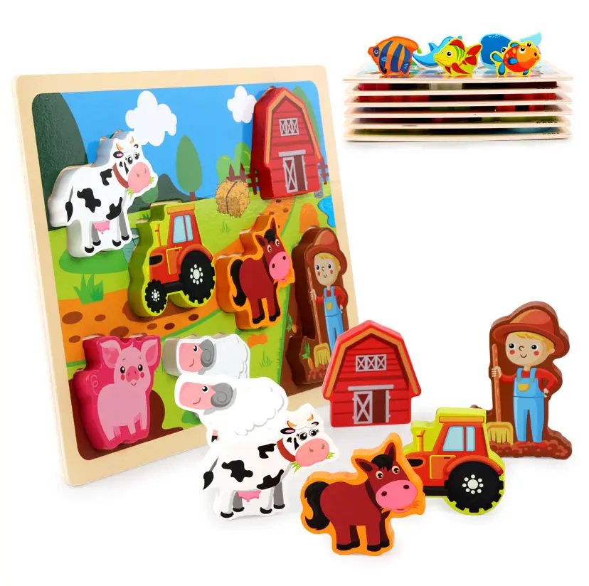 Wooden figures children's puzzle early educational toys animal fruit traffic shape cognitive wooden hand grab toy