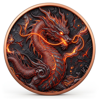 Sculpture décorative orientale en cuivre pur 999 de 1 oz, motif Dragon Chinois, Art Métallique 3D en Relief, Couleurs UV, Effet Proof-like