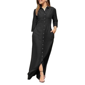 2022 donna taglie forti autunno nuovo <span class=keywords><strong>abito</strong></span> Casual in <span class=keywords><strong>Denim</strong></span> <span class=keywords><strong>lungo</strong></span> alla moda abiti da donna tinta unita con bottone tascabile camicia - Product Image 6