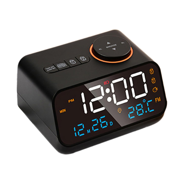 Digital Alarm Clock with FM Radio BT Speaker Dual USB Charging Ports Temperature Detect Snooze Hotel Room