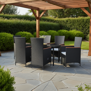 Set da Pranzo da Giardino in Rattan PE Nero per 6 Persone con Braccioli Regolabili, Arredamento da Esterno in Stile Contemporaneo con Telaio in Acciaio - Product Image 2