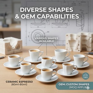 ชุดถ้วยชาและกาแฟเซรามิกแบบขายส่ง OEM ปรับแต่งได้ ปลอดภัยสำหรับเครื่องล้างจาน ถ้วยเอสเพรสโซ่พอร์ซเลนแบบหนา - Product Image 3