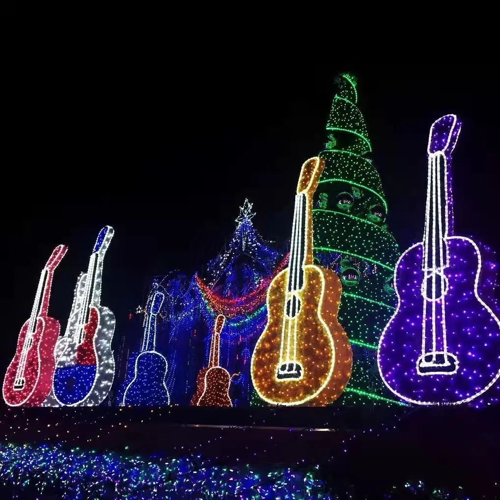 Custom LED Musical Instrument Violin Guitar Sculpture Christmas Festival Motif Light