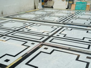 Mosaïque en marbre noir et blanc SH STONE, découpe de précision, motif de <span class=keywords><strong>parquet</strong></span>, médaillon, carrelage de sol pour salon de villa - Product Image 2