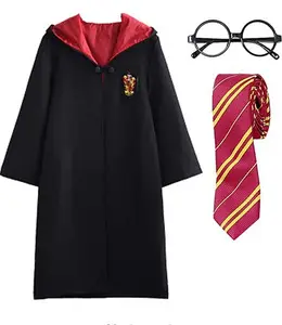 Jubah Sihir Klasik Halloween Pakaian untuk Anak-anak dan Dewasa Gryffindor Seragam Potter Jubah Harry Jubah Berkerudung dengan Dasi