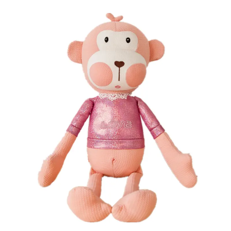 Factory Customized Cartoon Design Plush Soft Toy Pink Monkey Stuffed Animal with Wearing Pink T-shirt
