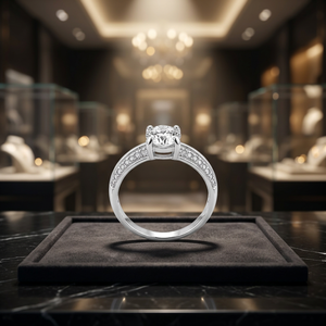 Bague de fiançailles classique en argent 925 avec diamant rond taille brillant, sertissage pavé, monture à griffes, bijoux fins pour femme - Product Image 3