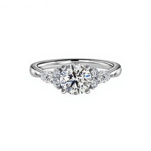 Anillo de Compromiso con Diamante Cultivado en Laboratorio de Corte Redondo de 1 Quilate, con Piedras Laterales en Forma de Pera, Oro Blanco de 14K, Fabricación de Joyería Personalizada OEM ODM al por Mayor - Product Image 4
