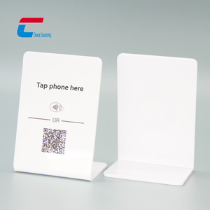 โต๊ะอะคริลิคพิมพ์ได้สีว่าง NFC ยืนรีวิวสื่อสังคมออนไลน์ Google โต๊ะยืนแสดงร้านอาหาร NFC บัตร NFC ยืนขึ้น - Product Image 2