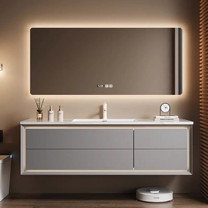 Juego <span class=keywords><strong>de</strong></span> Baño Económico <span class=keywords><strong>de</strong></span> <span class=keywords><strong>Moda</strong></span>, Impermeable, <span class=keywords><strong>de</strong></span> Madera Contrachapada, Montado en la Pared con Espejo LED para Mueble <span class=keywords><strong>de</strong></span> Baño <span class=keywords><strong>de</strong></span> Hotel - Product Image 1