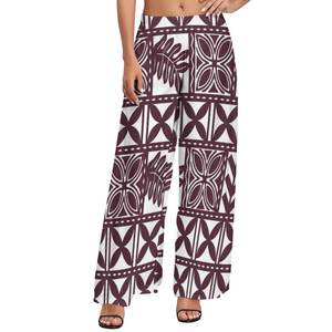 New Wholesale Custom ized Logo Hawaiian Style Hohe Taille Plus Size Damen Lose Hose Floral Tapa Printed Long Wide Leg Pants - Product Image 1