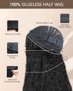 Media Peluca de Cabello Humano Lacio Rizado, Media Peluca Lista para Usar con Cordón Ajustable, Lacio Yaki sin Pegamento, 3 en 1 - Product Image 5