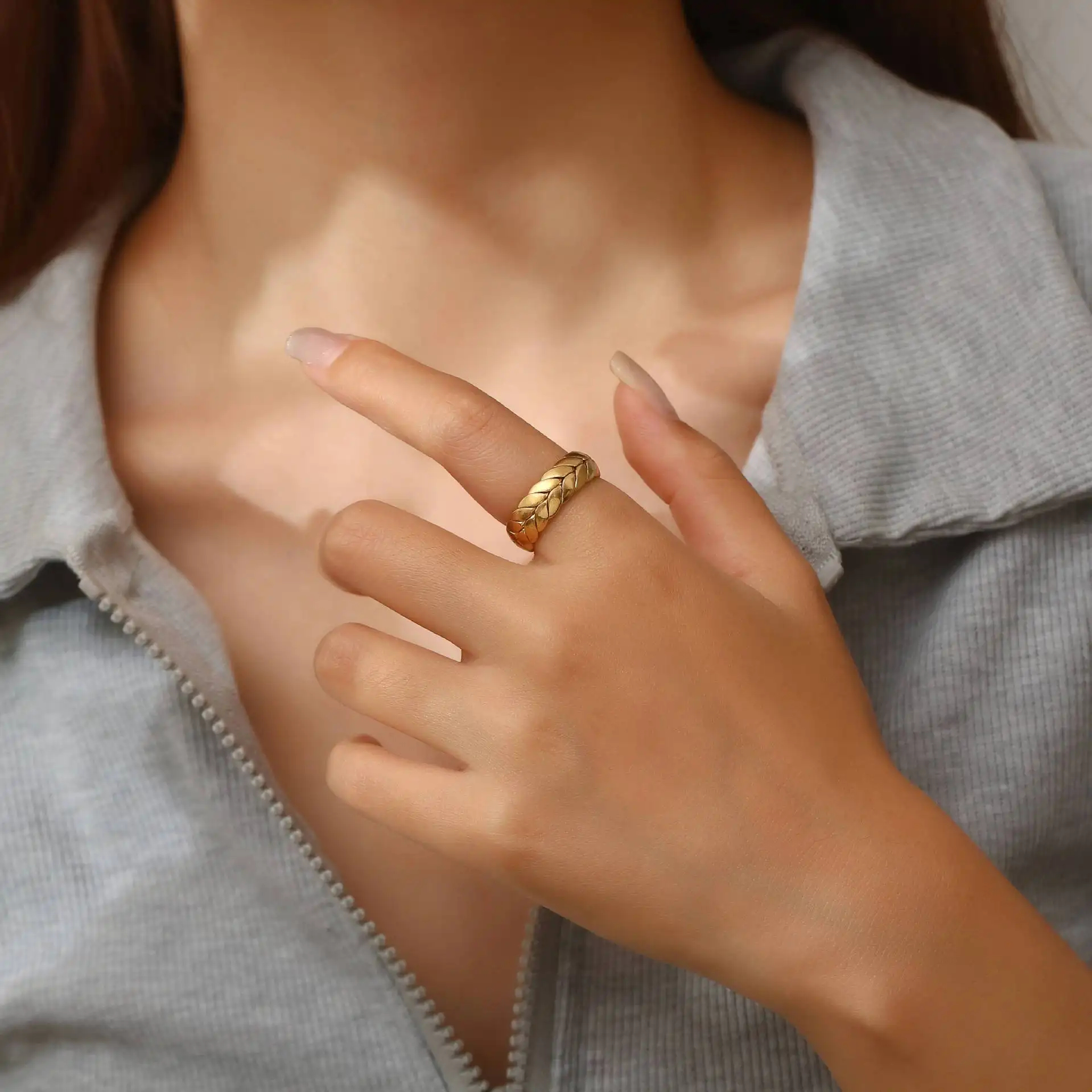 Anello da donna in tessuto di grano con anello aperto e dito indice regolabile con anelli di corda aperta intrecciata