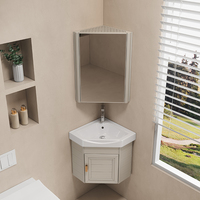 Meuble-lavabo de salle de bain en aluminium gain de place avec lavabo en céramique pour installation en coin et rangement