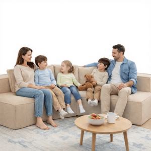 Sofá Modular Extra Grande Moderno D0100XFPDAY, Sofá Seccional Comprimido, Asiento Profundo, Fácil de Transportar, Color Beige Gris Humo para Sala de Estar - Product Image 1