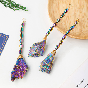RUNYANGSHI Venta al por mayor <span class=keywords><strong>de</strong></span> Turmalina Negra Natural Aura, Escobas Coloridas, Arte Popular Curativo, Brujería, Decoración Hecha a Mano DIY para Halloween - Product Image 4