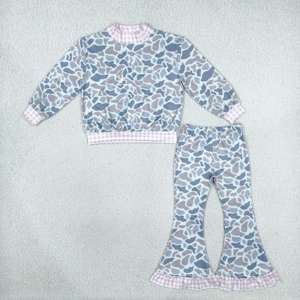 Conjunto de 2 Piezas para Niñas con Estampado de Camuflaje para la Temporada de Caza, Sudadera con Volantes y Pantalones Acampanados, Ropa al por Mayor para Hermanas - Product Image 4
