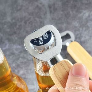 Abridor de botellas de madera con mango plano de acero inoxidable, color madera natural, 14,2x4cm, para cerveza, bebidas alcohólicas, uso doméstico - Product Image 5