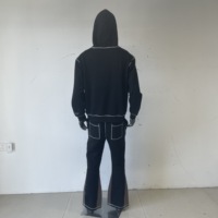 Ensemble de survêtement décontracté pour homme MS1101 avec lettres imprimées en mousse, comprenant un sweat à capuche à surpiqûres contrastées et un pantalon évasé
