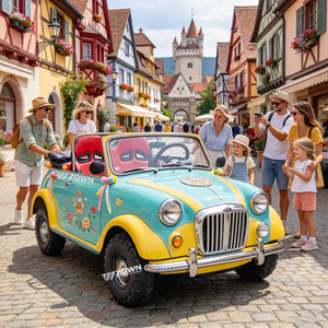 Voiture électrique rétro ZOWN de petite taille avec garniture latérale vintage pour service de visites de jardins privés - Product Image 1