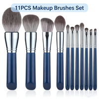 11 pièces pinceaux de maquillage ensemble fond de teint poudre mélange sourcil Eyeliner cheveux synthétiques et cheveux de chèvre visage ventilateur brosse Style