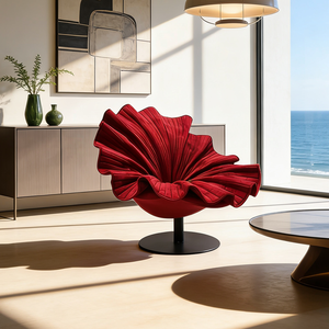 Poltrona Moderna a Forma di Petalo in Stile Nordico, Seduta Girevole in Tessuto per Arredamento Soggiorno - Product Image 5