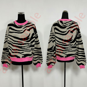 Maglione Lavorato a <span class=keywords><strong>Maglia</strong></span> da Donna con <span class=keywords><strong>Stampa</strong></span> Zebrata Retrò, Pullover Girocollo con Motivo Animale a Coste a Contrasto, Maglieria Moda Harajuku - Product Image 5