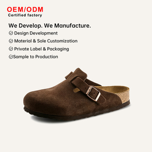 Mules Unisex de Nubuck Genuino con Suela de Madera, Tendencia 2026, Zuecos de Ante sin Talón, Planos, Antideslizantes, Venta al por Mayor, En Stock - Product Image 1