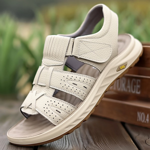 Sandalias de Cuero Blancas para Hombre, Cierre de Velcro, Suela Gruesa, Zapatos Casuales de Playa - Product Image 1