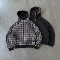 Sweat-shirt à capuche réversible personnalisé pour homme, style streetwear à carreaux, fabricant OEM