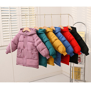 Ventes chaudes d'hiver, vestes à capuche pour adolescents, couleur unie, fermeture éclair, longs manteaux en duvet pour enfants, garçons et filles - Product Image 1