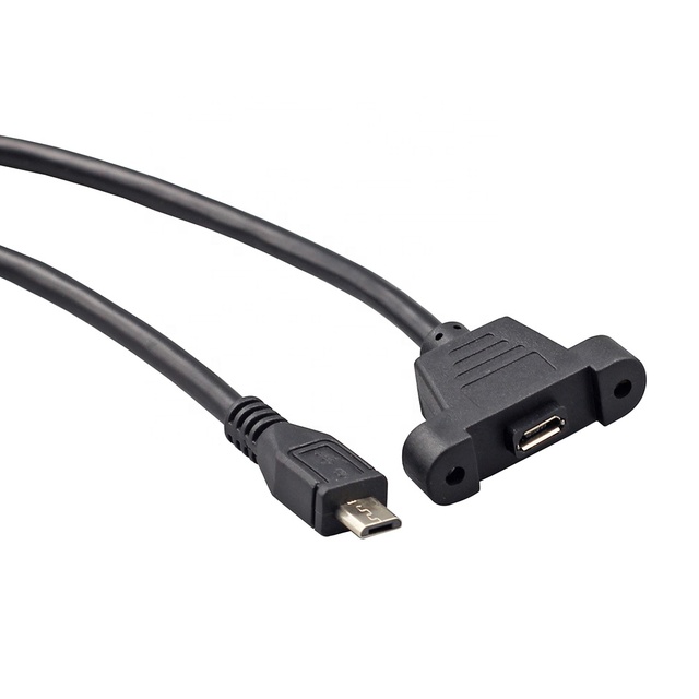 Panel Mount Micro USB Cable with Screw Lock Micro 5 Pin Male to Female Extension Cord