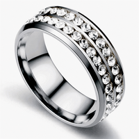 Ensemble de bagues tendance pour couple en acier inoxydable plaqué or 18 carats, serti pavé double rangée de zircone cubique créée en laboratoire
