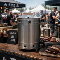 Barbecue vertical moderne d'extérieur en gros, fumoir en acier inoxydable 304, rôtissoire à gaz avec thermomètre, portable et étanche