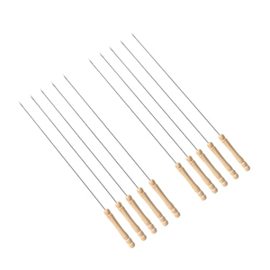 Brochetas Reutilizables de Acero Inoxidable con Mango de Madera, Palitos Largos de Metal para Asar al Aire Libre y Barbacoa - Product Image 1