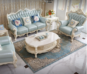 الفاخرة الأثاث غرفة المعيشة طقم أريكة الخشب نحت الملكي الأوروبي نمط الأرائك العتيقة ساعات ذات معصم جلد كلاسيكية طقم أريكة s - Product Image 3