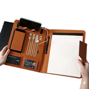 New A4 leather business wireless charging multifunction portfolio file folder with 8000 mah mobile power folder