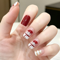Ongles artificiels mignons de Noël, style salon, à presser, courts, carrés, avec bonhomme de neige et pointes françaises scintillantes