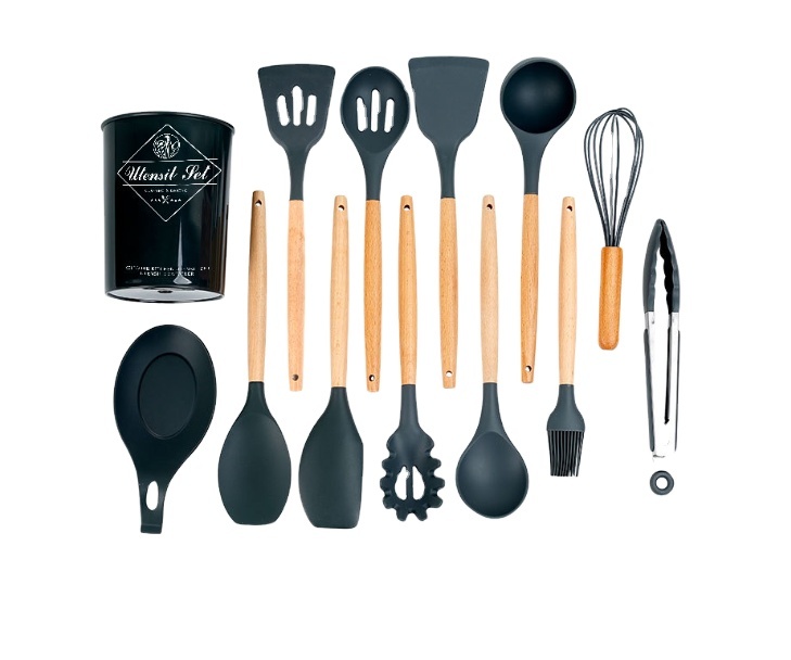 11pcs Portable Cooking Set Wooden Handle