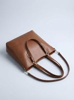 Tas Tote Wanita 2-in-1 Custom Logo Grosir, Bahan Kulit PU Motif Leci Coklat, Resleting, Stylish, Kapasitas Besar