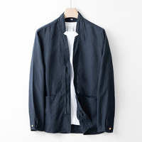 Blouson Bomber en Lin pour Homme 2026 – Style Décontracté Printemps/Automne, Coupe Ample, Col Montant, Respirant, Manches Longues, Fermeture Éclair, Simple et Polyvalent