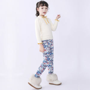 กางเกงเลกกิ้งเด็กผู้หญิงแบบหนา อุ่น สำหรับเด็กวัยหัดเดินและเด็กโต ลายดอกไม้ สำหรับฤดูหนาวและฤดูใบไม้ร่วง - Product Image 3