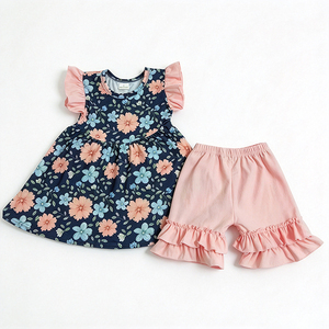 Ensemble de vêtements pour filles, 2 pièces, en soie de lait imprimée, style décontracté, avec volants, OEM ODM, vêtements d'été pour fillettes, personnalisables - Product Image 3